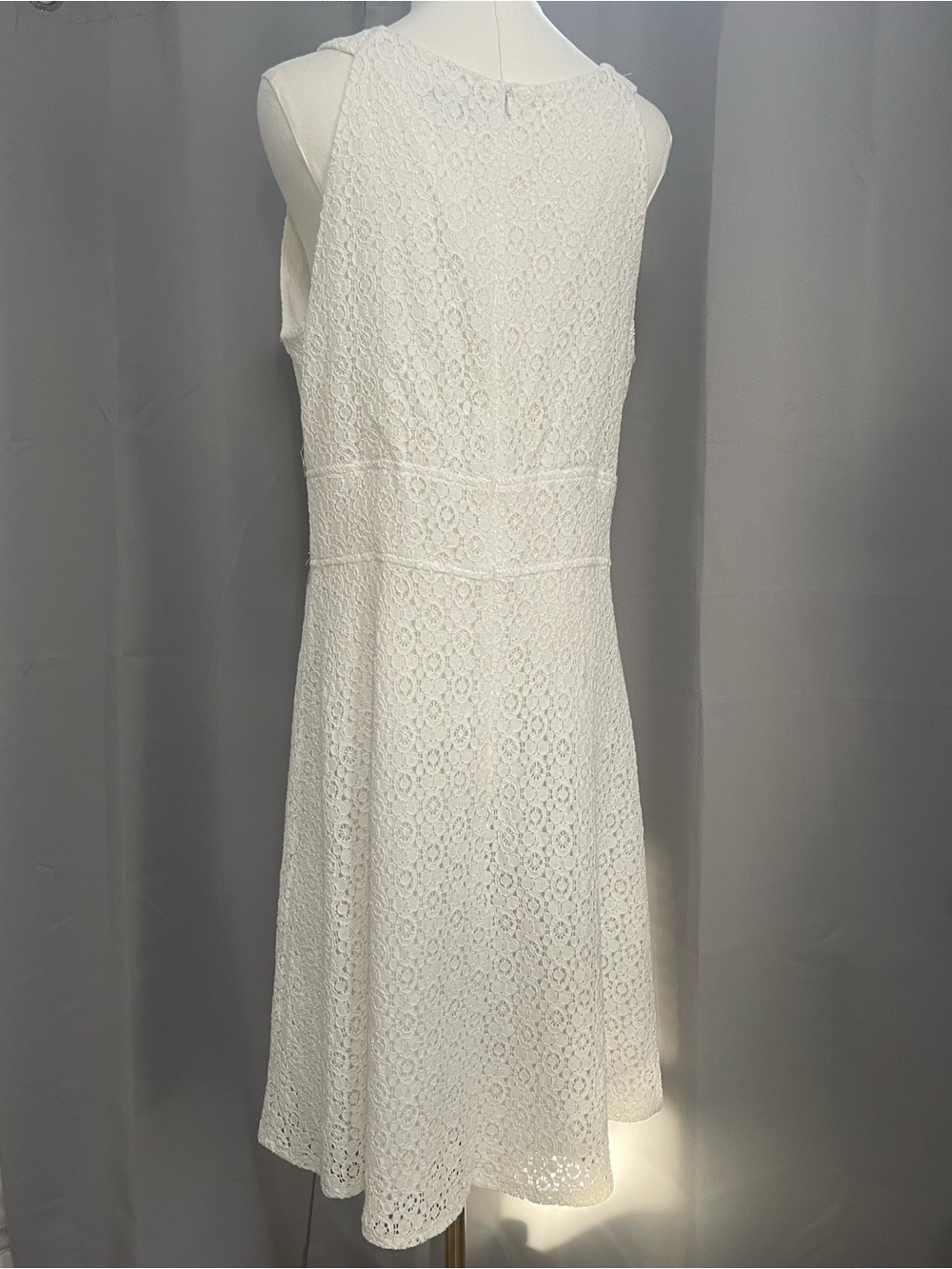 Graduation Dress White Lace Eyelet Fit Flare High Neck Midi New York & Company - Picture 4 of 13
